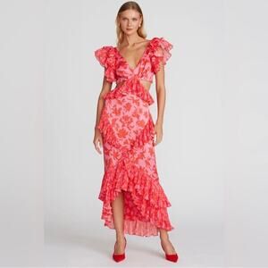 AMUR Gen Cut Out Pink Floral Silk Ruffles
Formal Black Tie Evening Gown Size 2